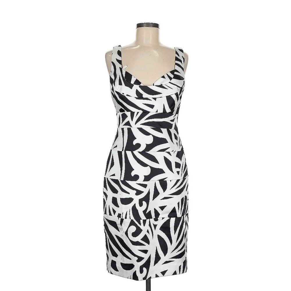 WHBM Tropical black/white print silky cocktail dress Size 6